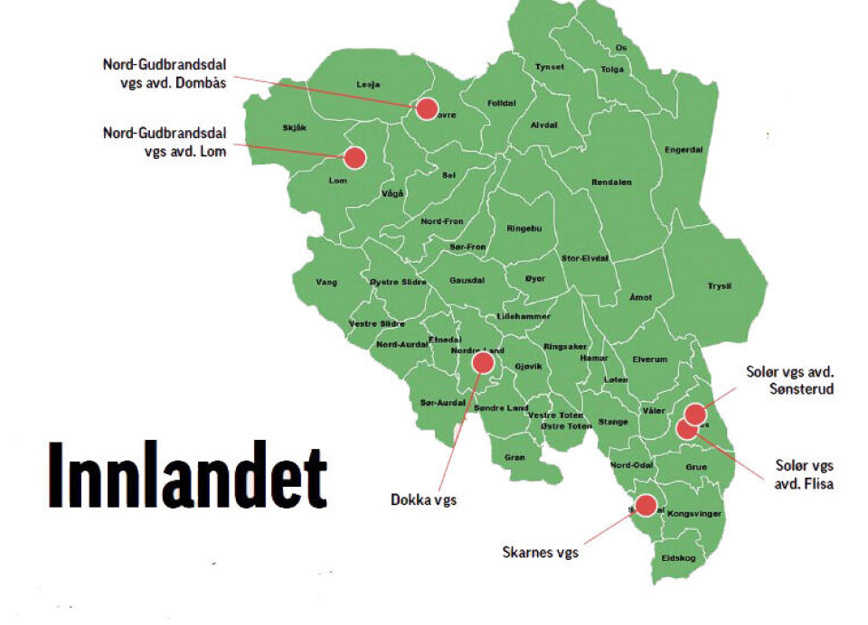 Ingen oppsigelser i Innlandet Kart over Innlandet med kommuner
